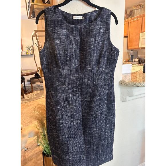 Calvin Klein Women's Blue Sparkle Tweed Dress Full Side Zipper Size 8 - Picture 3 of 9